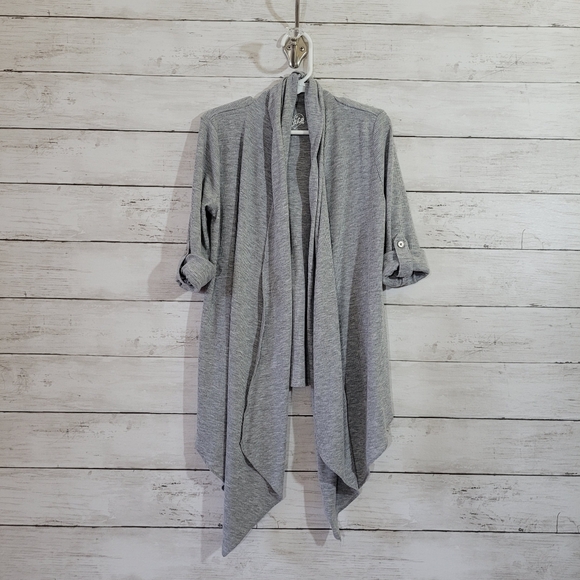 Justice Gray Waterfall Cardigan Roll Tab Sleeve Very Lightweight Size 7 - Picture 1 of 9